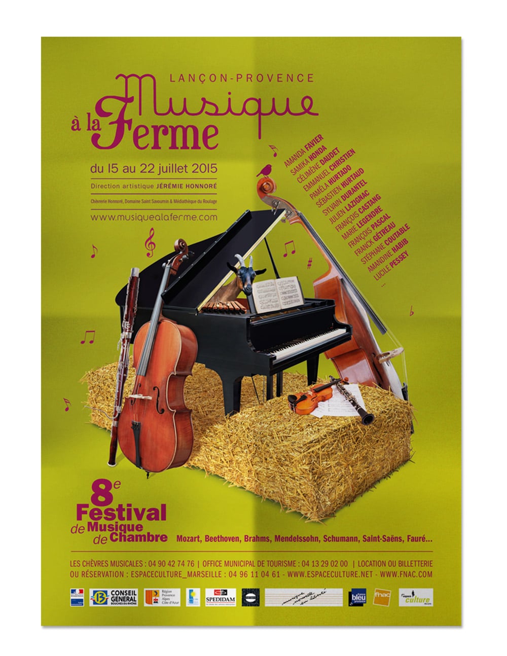 Poster for the Classical music Festival Musique à la Ferme during the 2015 summer in Provence © calliopé studio 2015