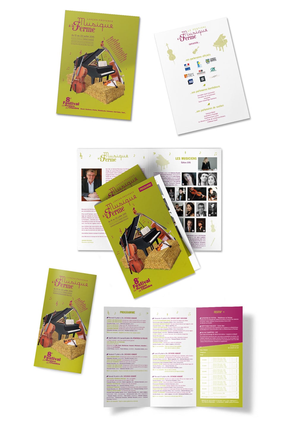 Flyer, program & leaflet for the Classical music Festival Musique à la Ferme during the 2015 summer in Provence © calliopé studio 2015
